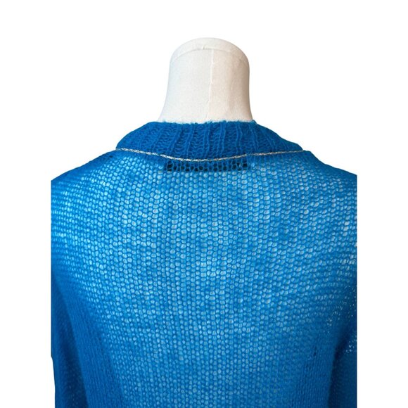 ZARA Small Open-Knit Sweater Sheer Teal/Blue Wool & Polyamide Blend - Picture 7 of 14